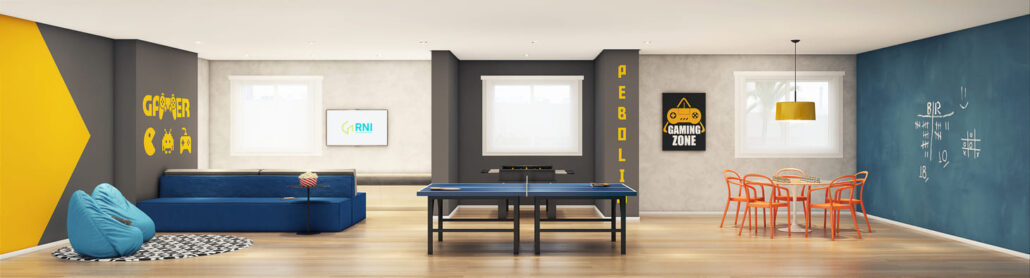 sala de jogos com mesa de ping-pong